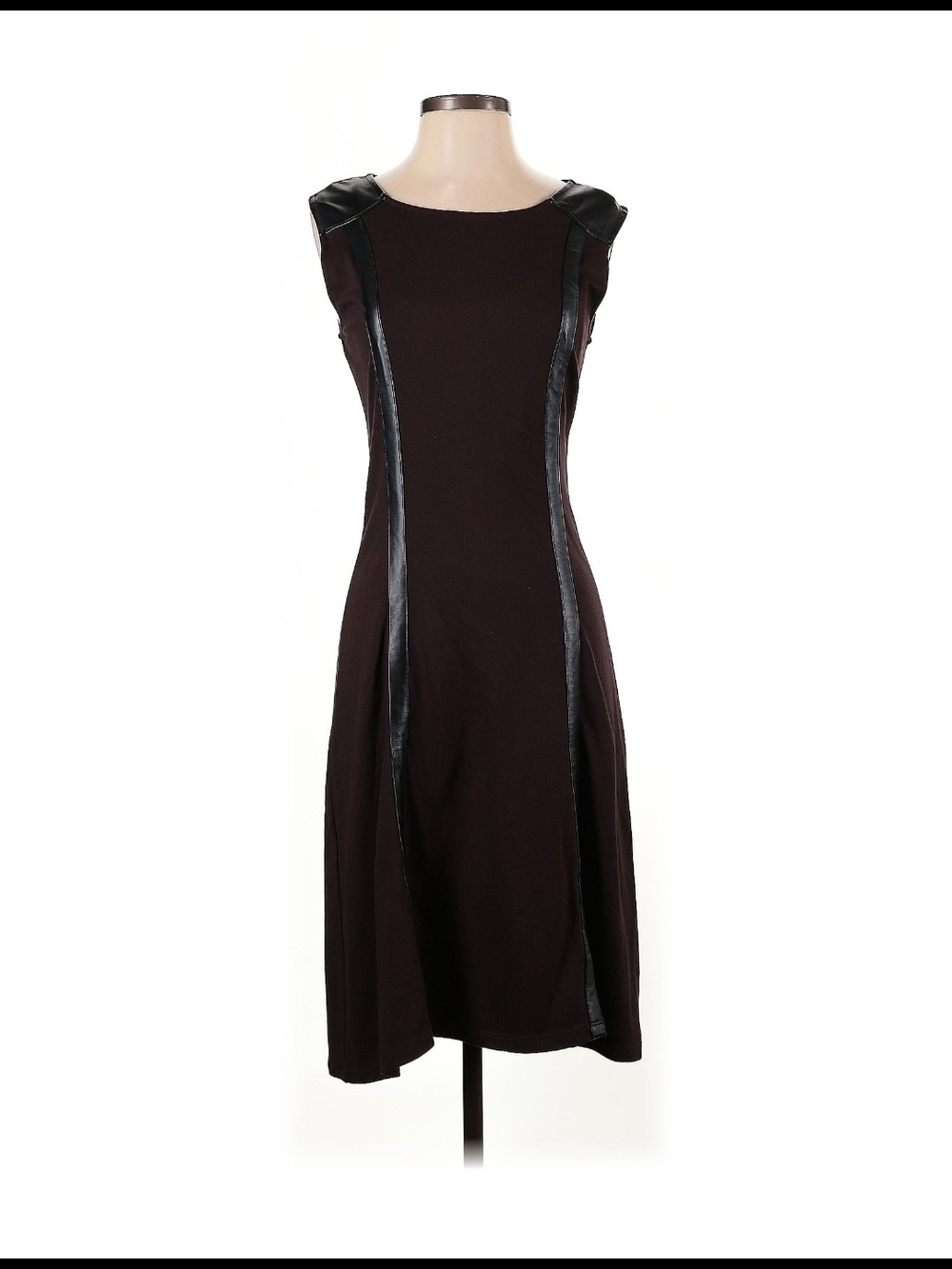 Sleeveless Black Midi Dress with Faux Leather Trim